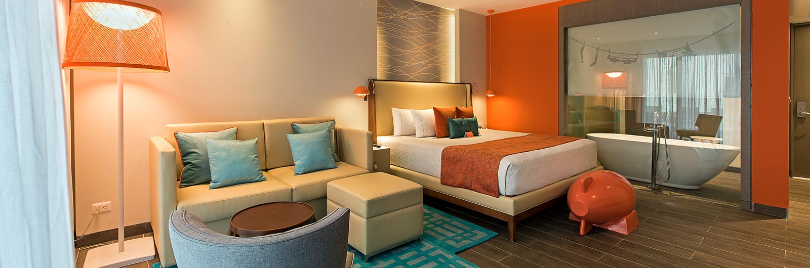 Nickelodeon resort Punta Cana Pad Suite features a King and pull out sofa bed or 2 doubles and a pull out sofa bed.